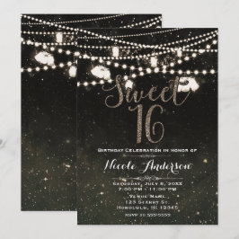 素朴な黒い夜空のメイソンジャー ライト スイート16 招待状