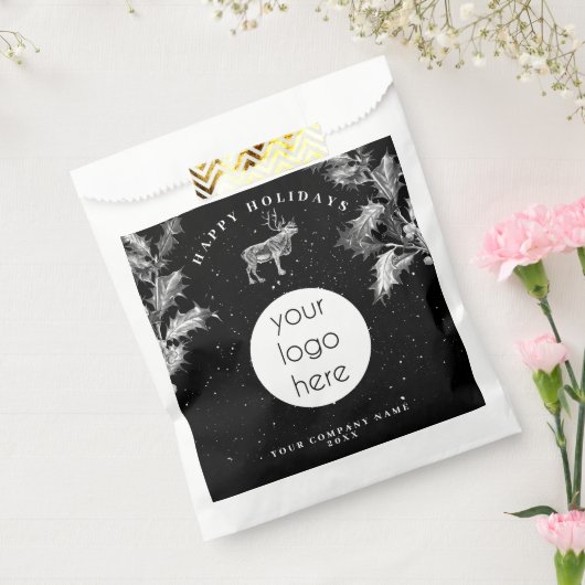 素朴な黒と白のホリデービジネスロゴクリスマス フェイバーバッグ (封をした状態)