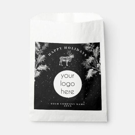 素朴な黒と白のホリデービジネスロゴクリスマス フェイバーバッグ (正面)