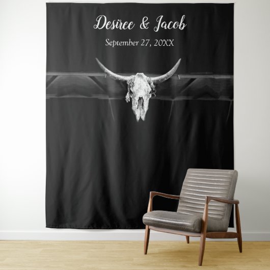 素朴な黒と白の西部牛の頭蓋骨の背景 タペストリー (インサイチュ)
