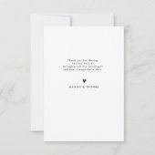 素朴な黒文字ハートnewlyweds結婚の写真 サンキューカード (裏面)