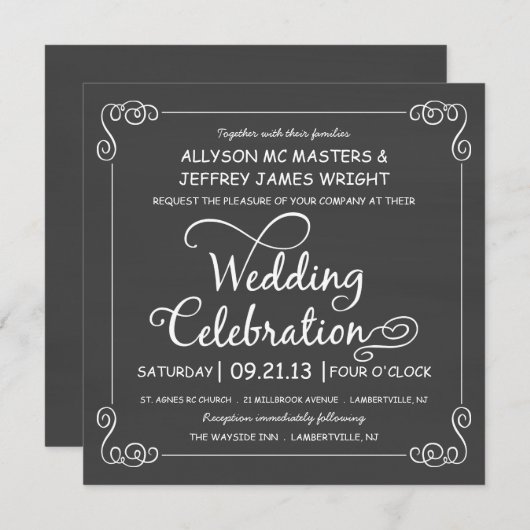 素朴な黒板の結婚式のお祝いの招待 招待状 (正面/裏面)