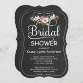 素朴な黒板の花のリースのブライダルシャワー 招待状 (正面/裏面)