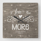 素朴な黒板の葉のハートの原稿のタイポグラフィ スクエア壁時計 (正面)