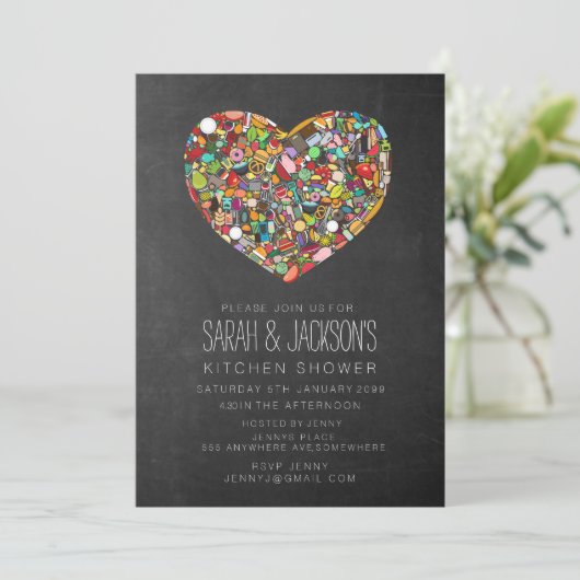 素朴な黒板は台所ブライダル・シャワーをつなぎます 招待状 (スタンド正面)