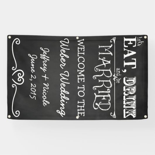 素朴な黒板は飲み物をです結婚したな結婚式食べます 横断幕 (横)