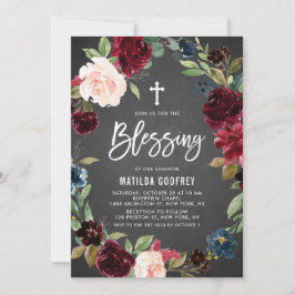 素朴な黒板 バーガンディ フラワー リース 祝福 招待状