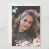 素朴な黒板 ピンクのバラの写真 スイート16 招待状 (裏面)