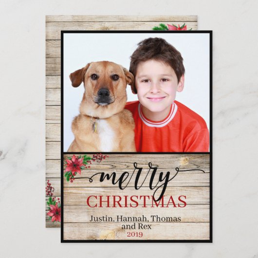 素朴な1枚の写真のクリスマス・カリグラフィーカード シーズンカード (正面/裏面)