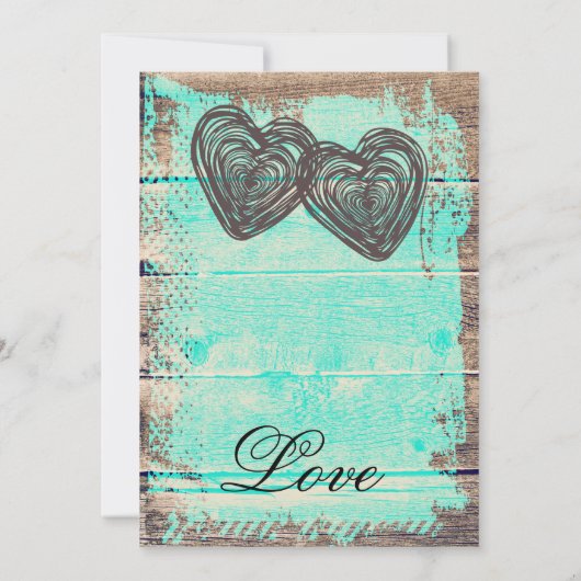素朴な2ハートの納屋の木製の水の結婚式の招待 招待状 (裏面)