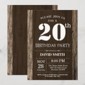 素朴な20歳の誕生日招待状 ヴィンテージウッド 招待状 (正面/裏面)
