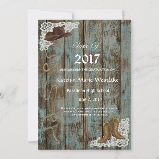 素朴な20XXブーツ及びレースの卒業の発表 案内状 (正面)