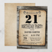 素朴な21歳の誕生日招待状 ヴィンテージウッド 招待状 (正面/裏面)