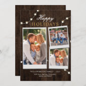 素朴な3家族の写真と妖精の灯りのクリスマス シーズンカード (正面/裏面)