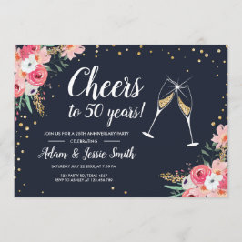 素朴な50周年結婚記念日の招待状 花 招待状