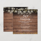 素朴な50周年記念ゴールドハートのストリングライト 招待状 (正面/裏面)