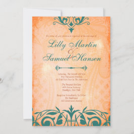 素朴な、トスカナ式のティール（緑がかった色）の結婚式招待状 招待状