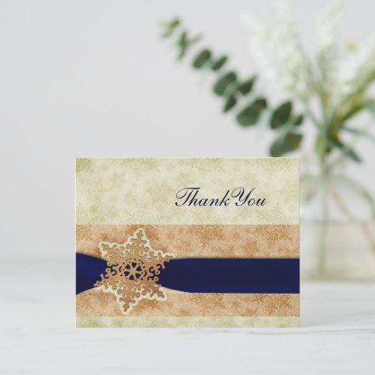 素朴な"ネイビーブルー"冬の結婚式ありがとう ポストカード (スタンド正面)