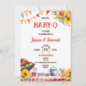 素朴な BABY-Q バーベキュー ピクニック ひまわり 格子縞 招待状 (正面)