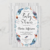 素朴なBohoの男の赤ちゃんのシャワーの種族の羽 招待状 (正面/裏面)