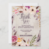 素朴なBohoの花のベビーシャワーはメッセージカード感謝していしています サンキューカード (正面)
