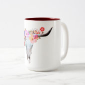 素朴なBohoの花の長角牛のスカル ツートーンマグカップ (正面右)