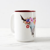 素朴なBohoの花の長角牛のスカル ツートーンマグカップ (正面左)