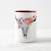 素朴なBohoの花の長角牛のスカル ツートーンマグカップ (中央)
