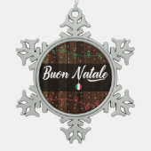 素朴なBuon Nataleのイタリアンなメリークリスマス スノーフレークピューターオーナメント (正面)