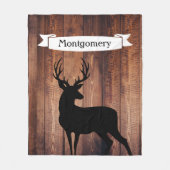 素朴なDrkの木製のブラックバックのシカのリボンの姓 フリースブランケット (正面)