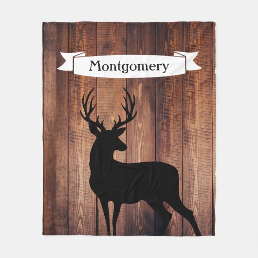 素朴なDrkの木製のブラックバックのシカのリボンの姓 フリースブランケット (正面)