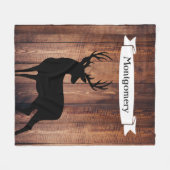 素朴なDrkの木製のブラックバックのシカのリボンの姓 フリースブランケット (正面(横))