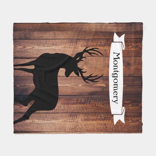 素朴なDrkの木製のブラックバックのシカのリボンの姓 フリースブランケット (正面(横))