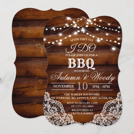 素朴なI DO ポストBBQ 木製招待状 招待状 (正面/裏面)