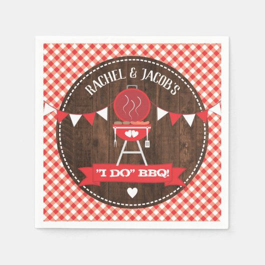 素朴なI DO BBQ 赤い婚約 結婚前お祝いパーティー スタンダードカクテルナプキン (正面)