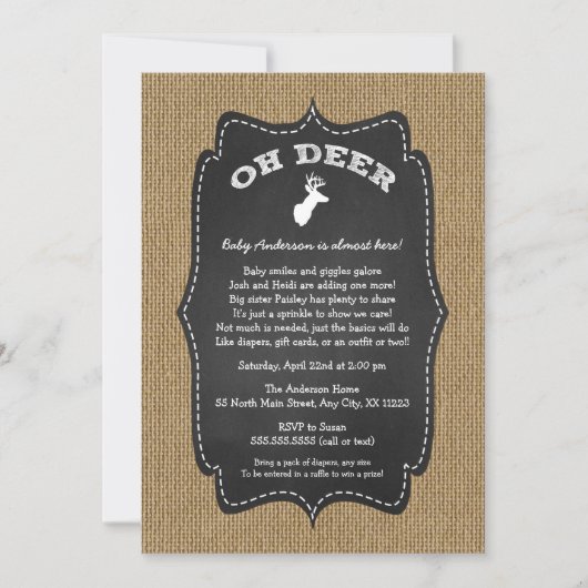 素朴なOhシカの木びき台のベビーは振りかけます 招待状 (正面)