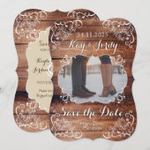 素朴なSave the Date 森のウェディング あなたの写真 招待状 (正面/裏面)