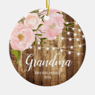 素朴なWoodgrain及びピンクの花の新しい祖母Nonna セラミックオーナメント