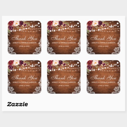 素朴のウッドラ結婚イツレースフローラありがとうB スクエアシール (シート)