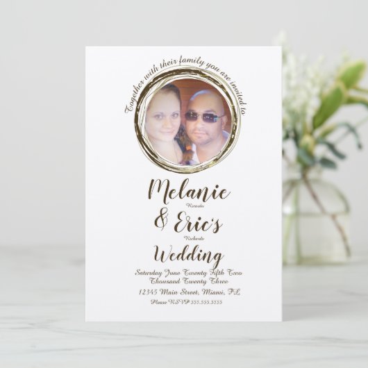 素朴のロ結婚グリングや輪のエレガント写真 招待状 (スタンド正面)