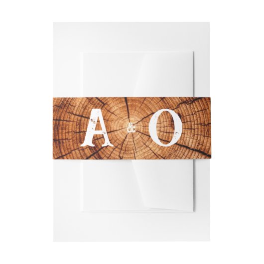 素朴のヴィンテージ結婚木スライスMonogram 招待状ベリーバンド (正面例)