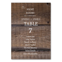 素朴の座席表の前の結婚夜を納屋 テーブルナンバー