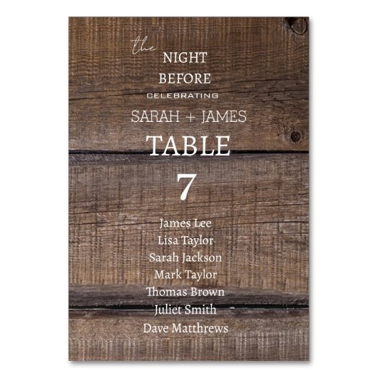 素朴の座席表の前の結婚夜を納屋 テーブルナンバー (正面)