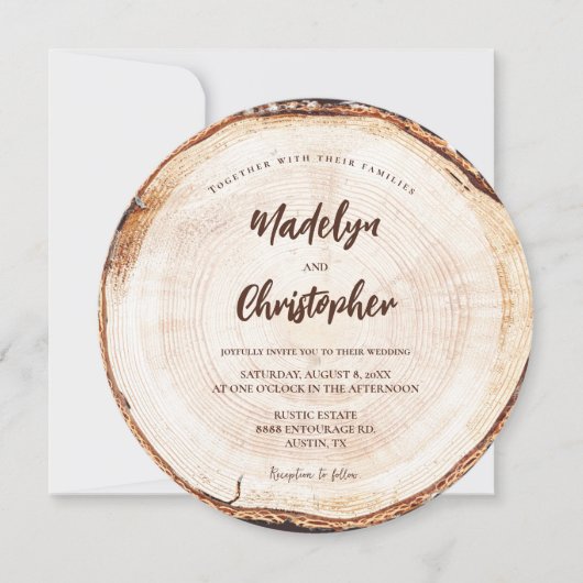 素朴の手結婚打ち台本ウッドカットスライス 招待状 (正面)