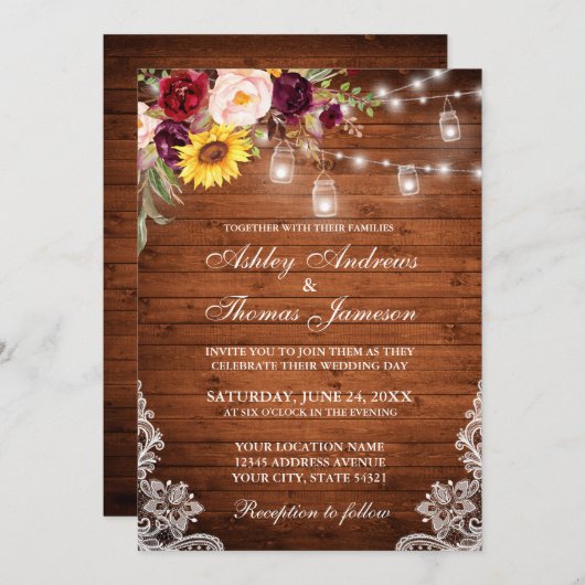 素朴の木のラ結婚イトジャースレース混合フローラ 招待状 (正面/裏面)