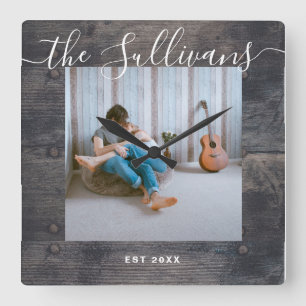 素朴の木の文字壁掛け スクエア壁時計