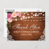 素朴の木結婚のピンクのフローラライトレース ポストカード (正面/裏面)