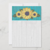 素朴の結婚ひまわり黄色ティール（緑がかった色）グレイ木材 招待状 (裏面)