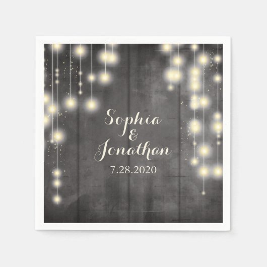 素朴の結婚キラキラ糸ライトバーンドウッド スタンダードカクテルナプキン (正面)
