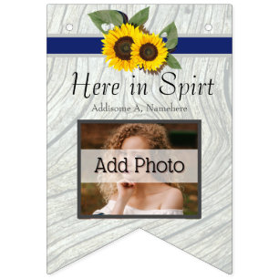 素朴の結婚ゴールデンひまわりブルーグレーの木 バンティングフラッグ